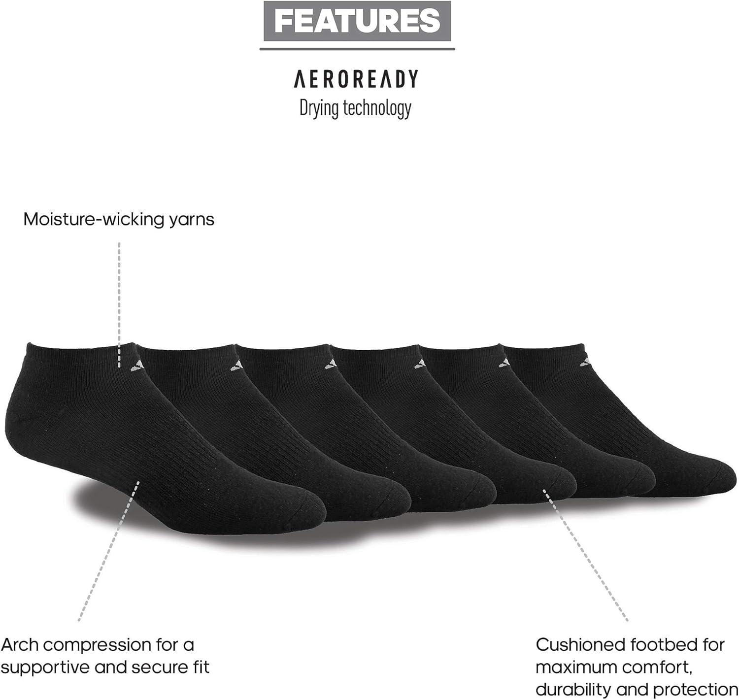 image:imageadidas Mens Athletic Cushioned No Show Socks 6 Pairs Durable amp ComfortableBlackAluminum 2
