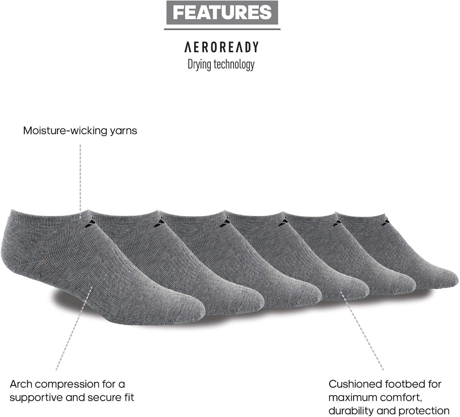 image:imageadidas Mens Athletic Cushioned No Show Socks 6 Pairs Durable amp ComfortableHeather GreyBlack