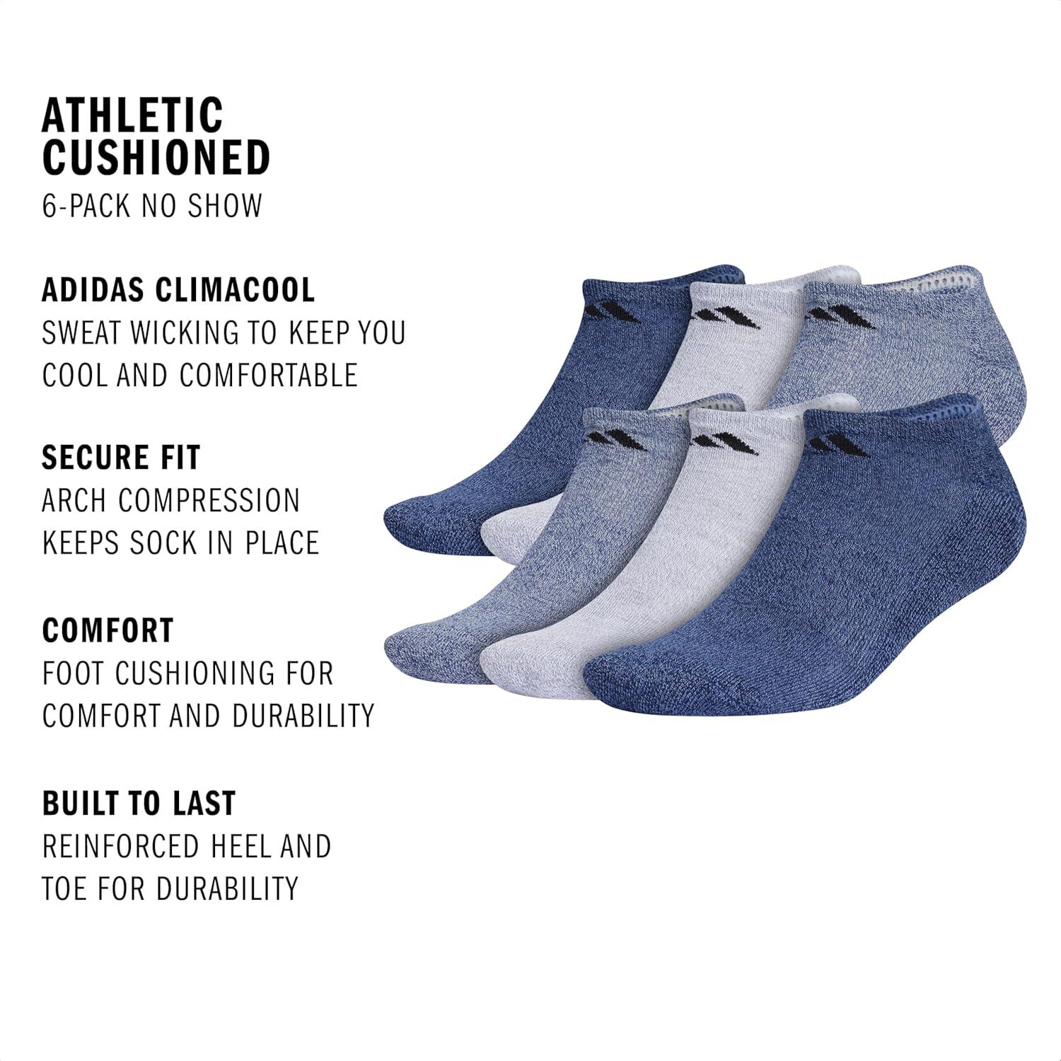 image:imageadidas Mens Athletic Cushioned No Show Socks 6 Pairs Durable amp ComfortableTech Indigo BlueGreyCollegiate Navy