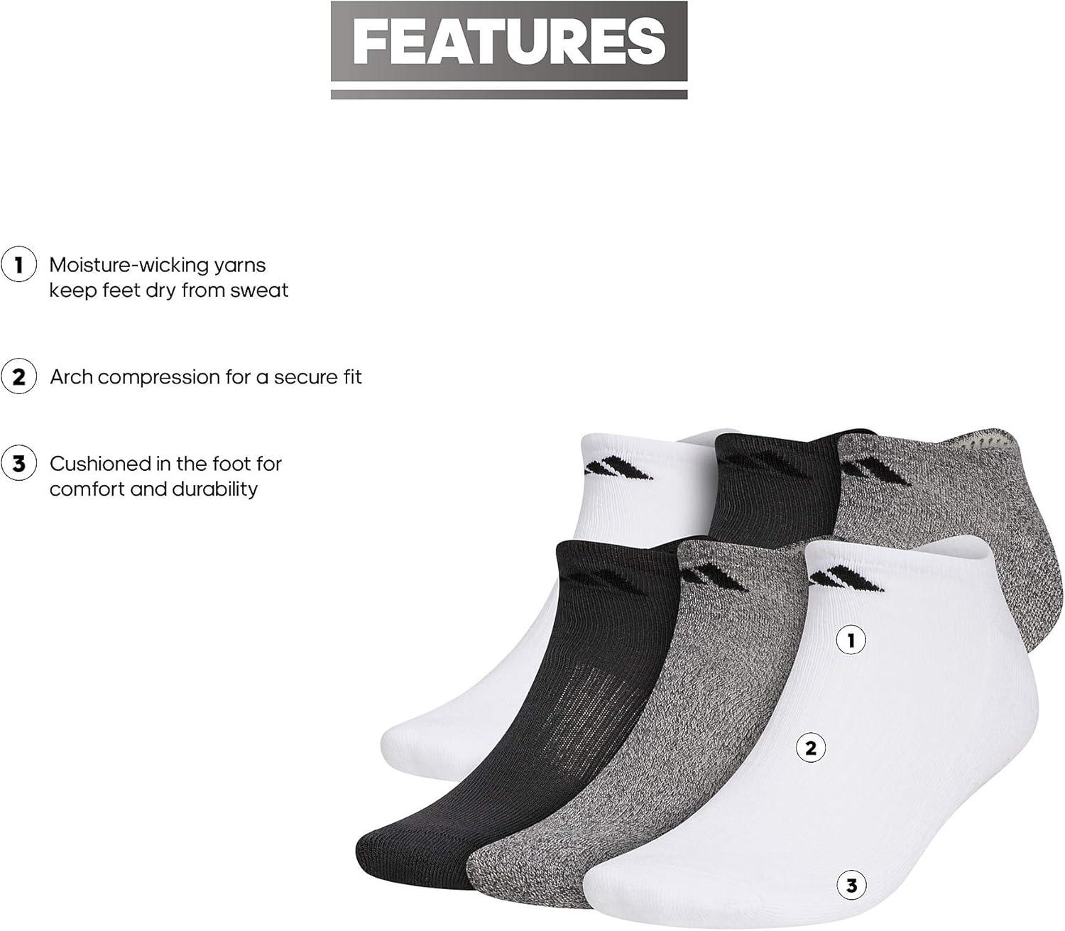 image:imageadidas Mens Athletic Cushioned No Show Socks 6 Pairs Durable amp ComfortableWhiteAlumina BeigeCarbon Grey