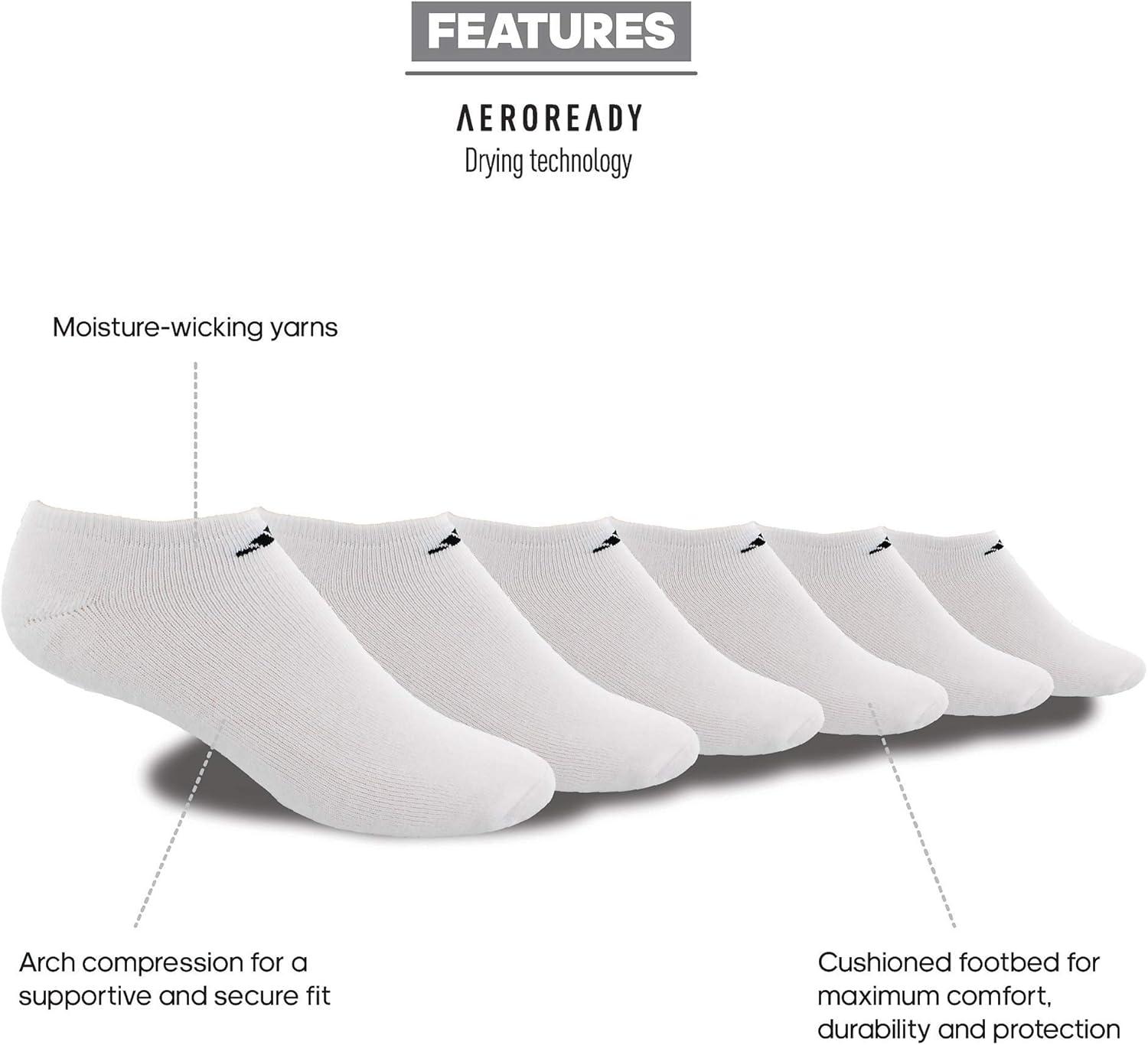 image:imageadidas Mens Athletic Cushioned No Show Socks 6 Pairs Durable amp ComfortableWhiteBlack