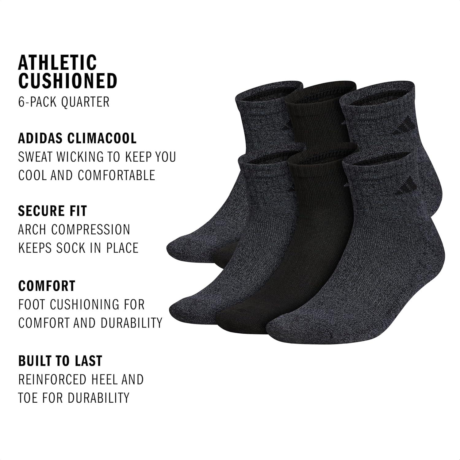 image:imageadidas Mens Athletic Cushioned Quarter Ankle Socks 6 Pairs Durable amp ComfortableBlack Onix MarlBlackOnix