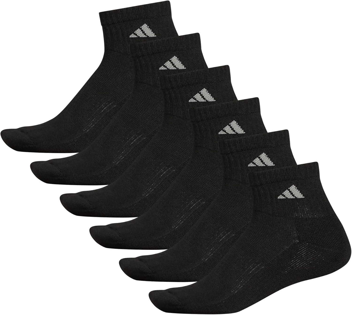 image:imageadidas Mens Athletic Cushioned Quarter Ankle Socks 6 Pairs Durable amp ComfortableBlackAluminum 2