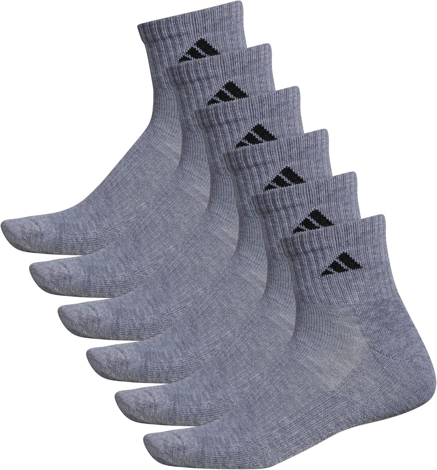 image:imageadidas Mens Athletic Cushioned Quarter Ankle Socks 6 Pairs Durable amp ComfortableHeather GreyBlack