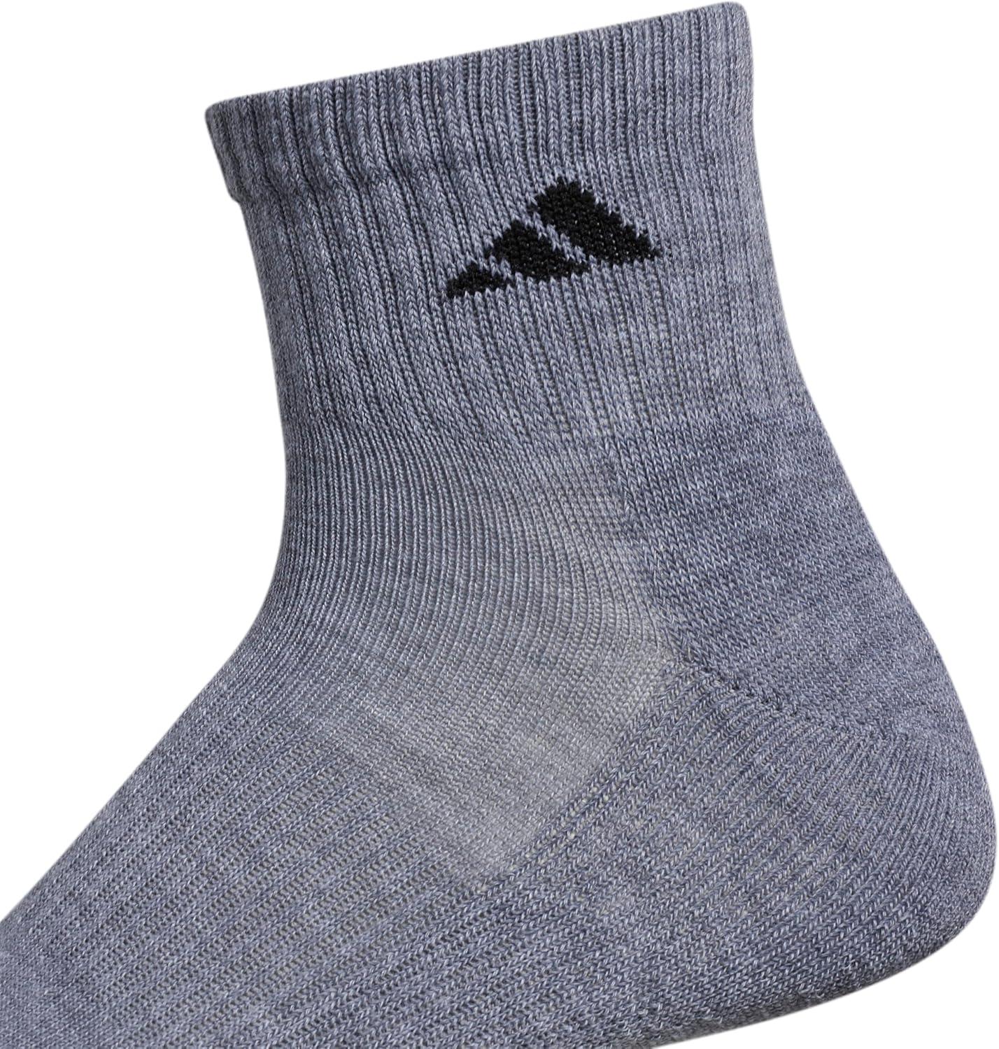image:imageadidas Mens Athletic Cushioned Quarter Ankle Socks 6 Pairs Durable amp ComfortableHeather GreyBlack