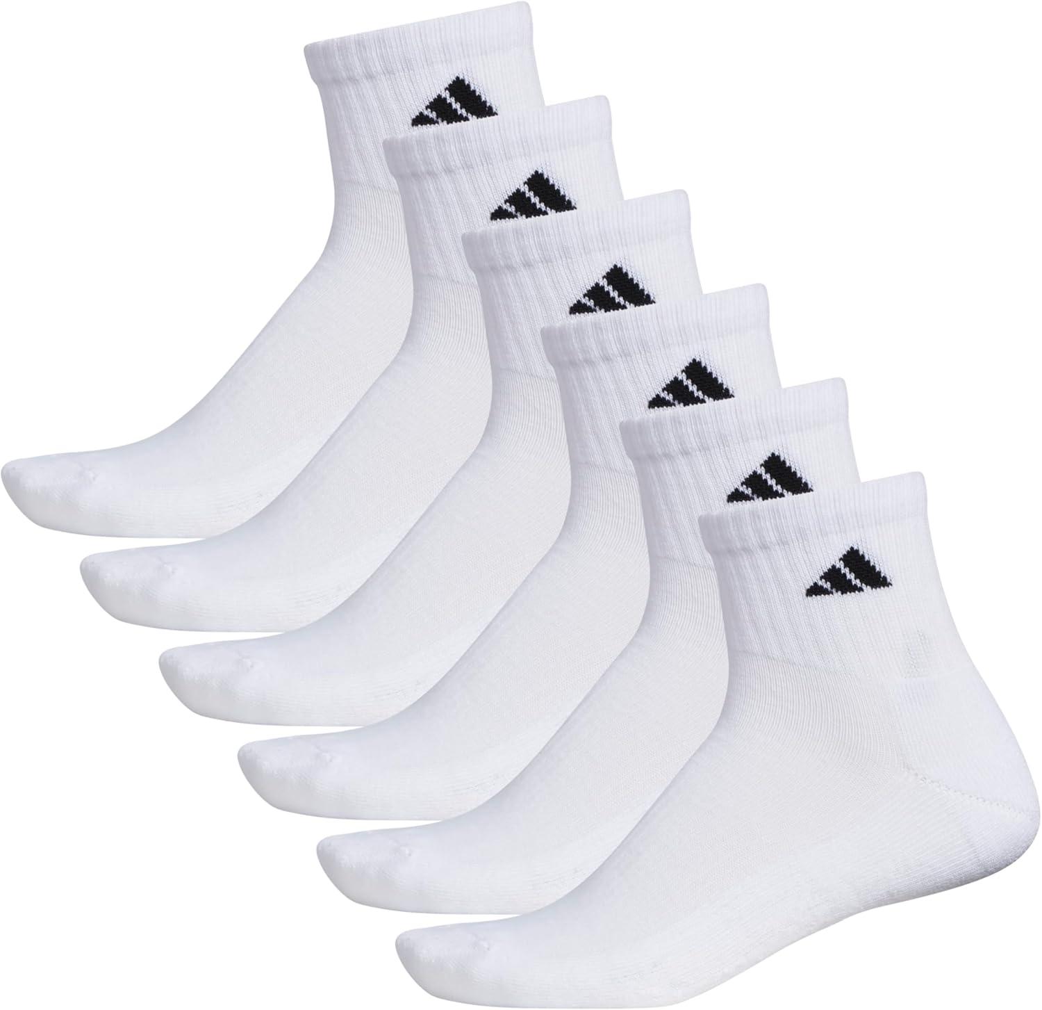 image:imageadidas Mens Athletic Cushioned Quarter Ankle Socks 6 Pairs Durable amp ComfortableWhiteBlack