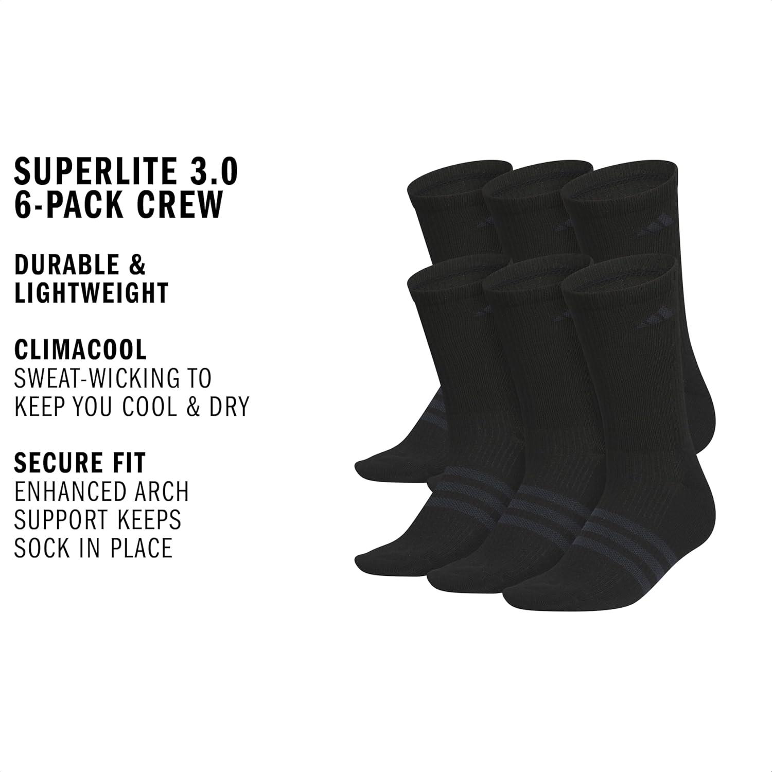 image:imageadidas Mens Superlite Crew Socks 6 Pairs Lightweight amp BreathableBlackNight Grey