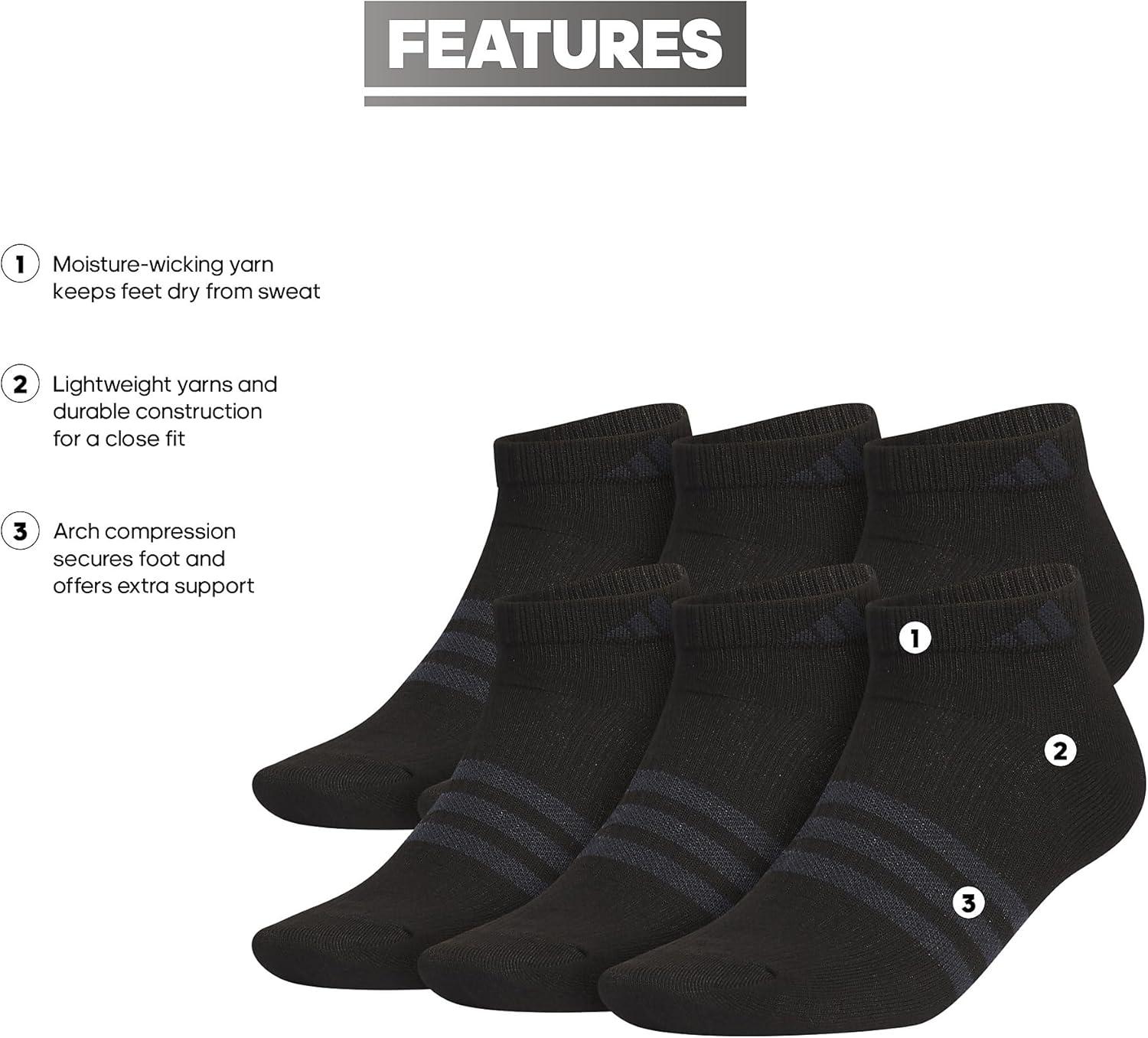 image:imageadidas Mens Superlite Low Cut Ankle Socks 6 Pairs Lightweight amp BreathableBlackNight Grey