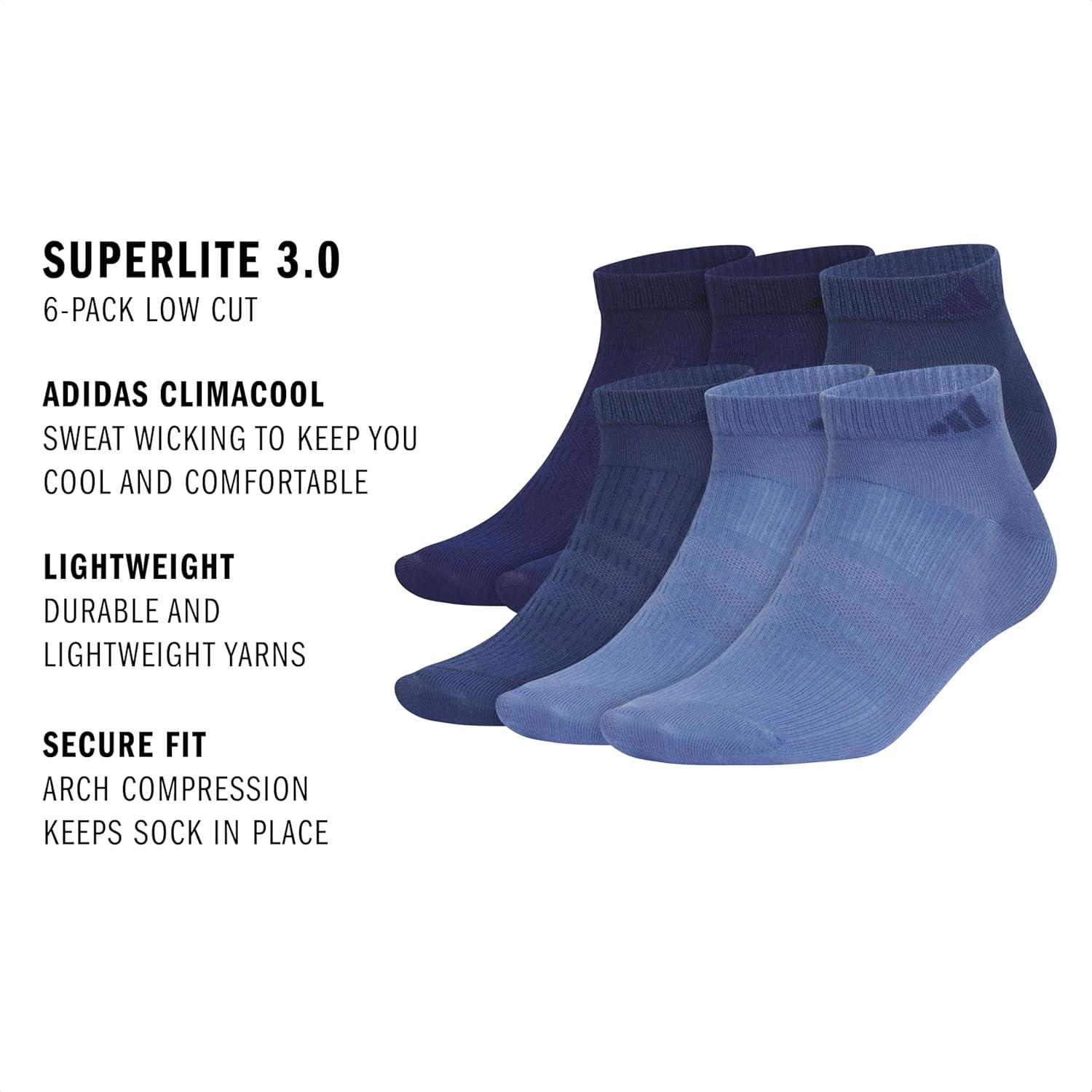 image:imageadidas Mens Superlite Low Cut Ankle Socks 6 Pairs Lightweight amp BreathableDark BlueTech Indigo BlueCrew Blue