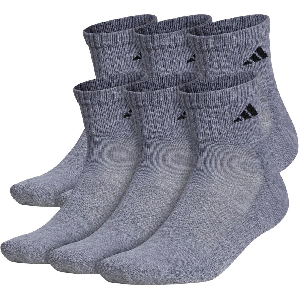 image:imageadidas Mens Athletic Cushioned Quarter Ankle Socks 6 Pairs Durable amp ComfortableHeather GreyBlack