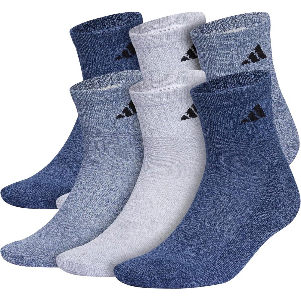 image:imageadidas Mens Athletic Cushioned Quarter Ankle Socks 6 Pairs Durable amp ComfortableTech Indigo BlueGreyCollegiate Navy