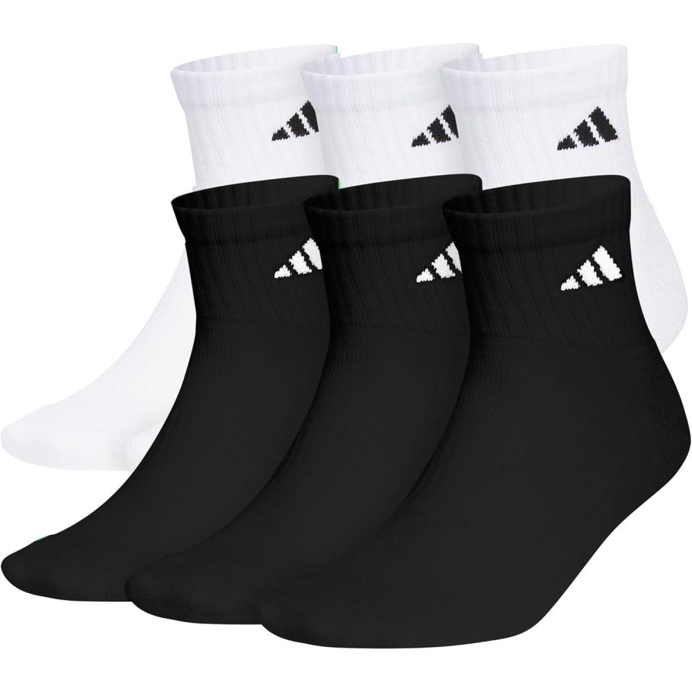 image:imageadidas Mens Athletic Cushioned Quarter Ankle Socks 6 Pairs Durable amp ComfortableWhiteBlackWhite