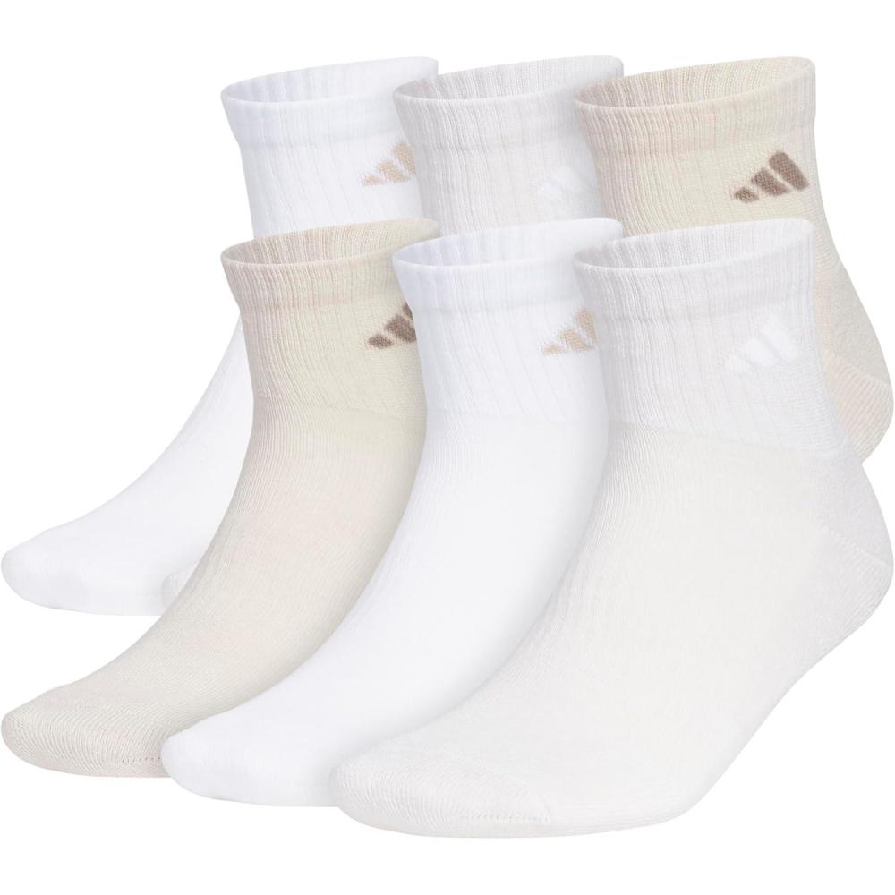 image:imageadidas Mens Athletic Cushioned Quarter Ankle Socks 6 Pairs Durable amp ComfortableWhiteWonder BeigeAlumina Beige
