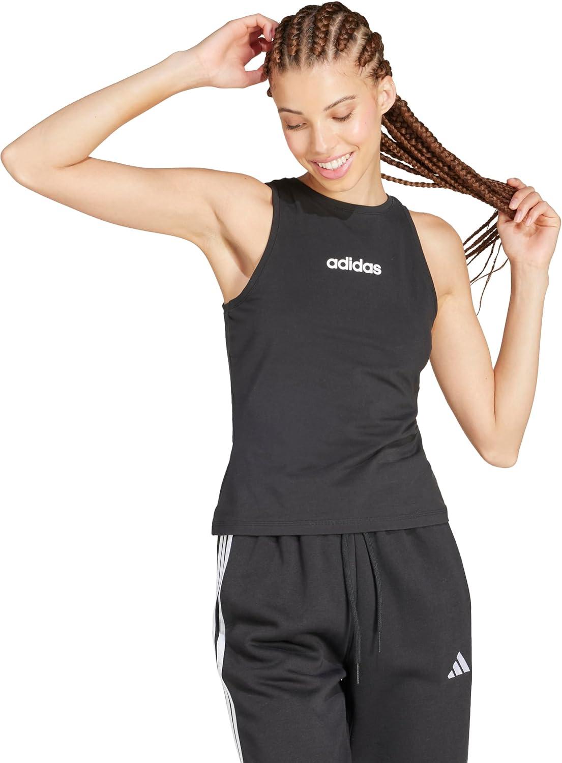 image:imageAdidas Womens Essentials Linear Slim Cotton Tank TopBlackWhite