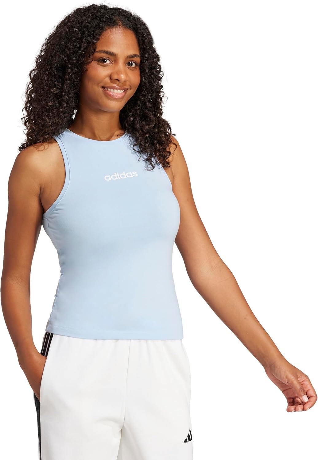 image:imageAdidas Womens Essentials Linear Slim Cotton Tank TopBlueWhite