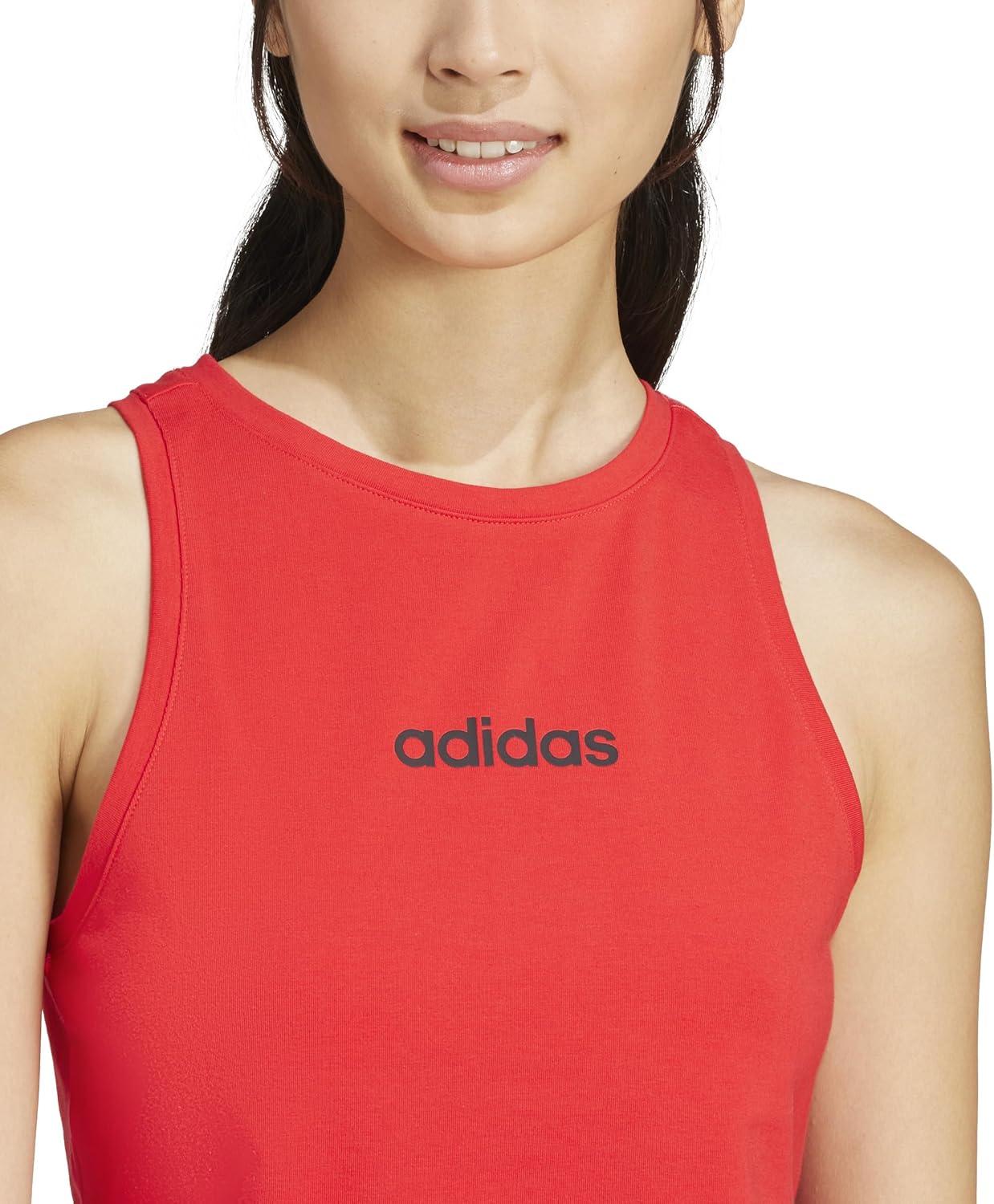 image:imageAdidas Womens Essentials Linear Slim Cotton Tank TopPure RubyBlack