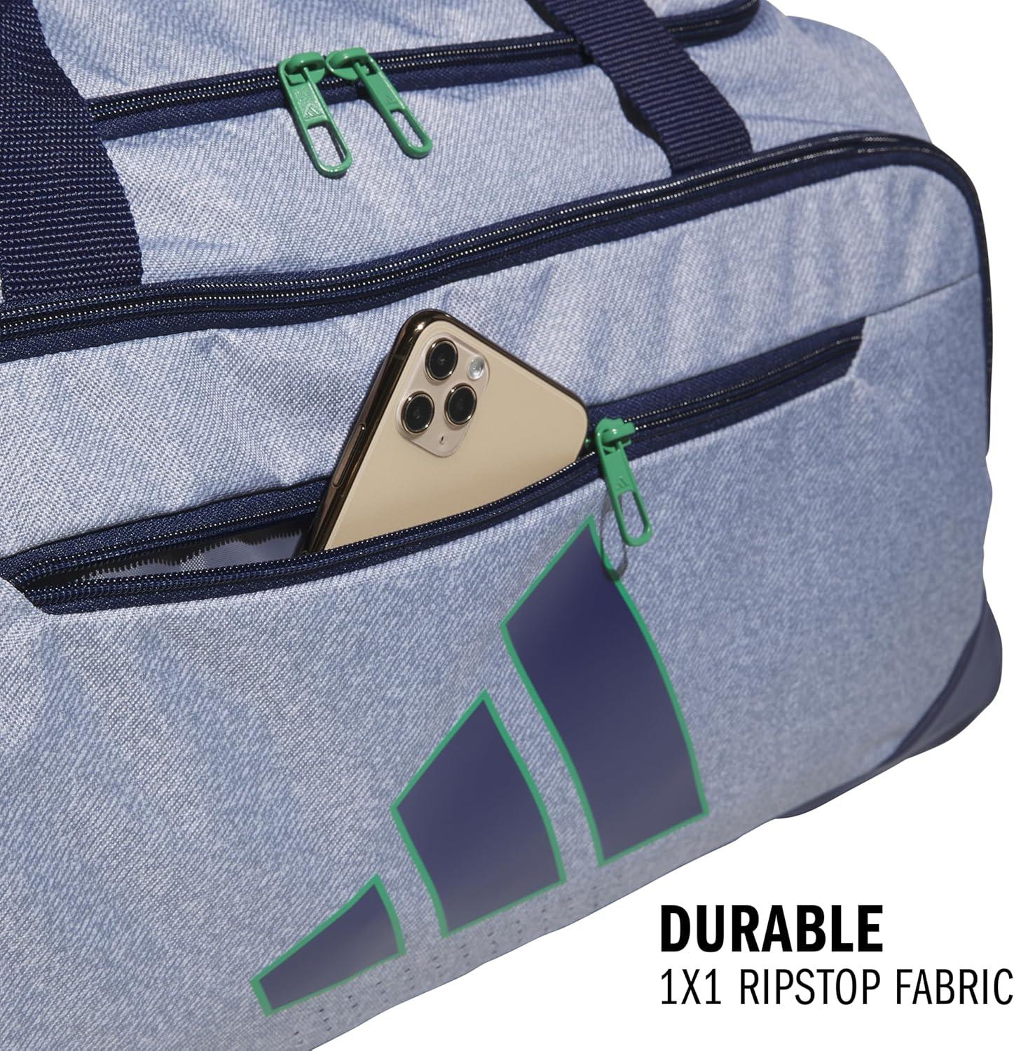 image:imageadidas Defender 5 Duffel Bag Premium Duffle for Sports Gym amp TravelTwill GreyDark BlueSemi Court Green