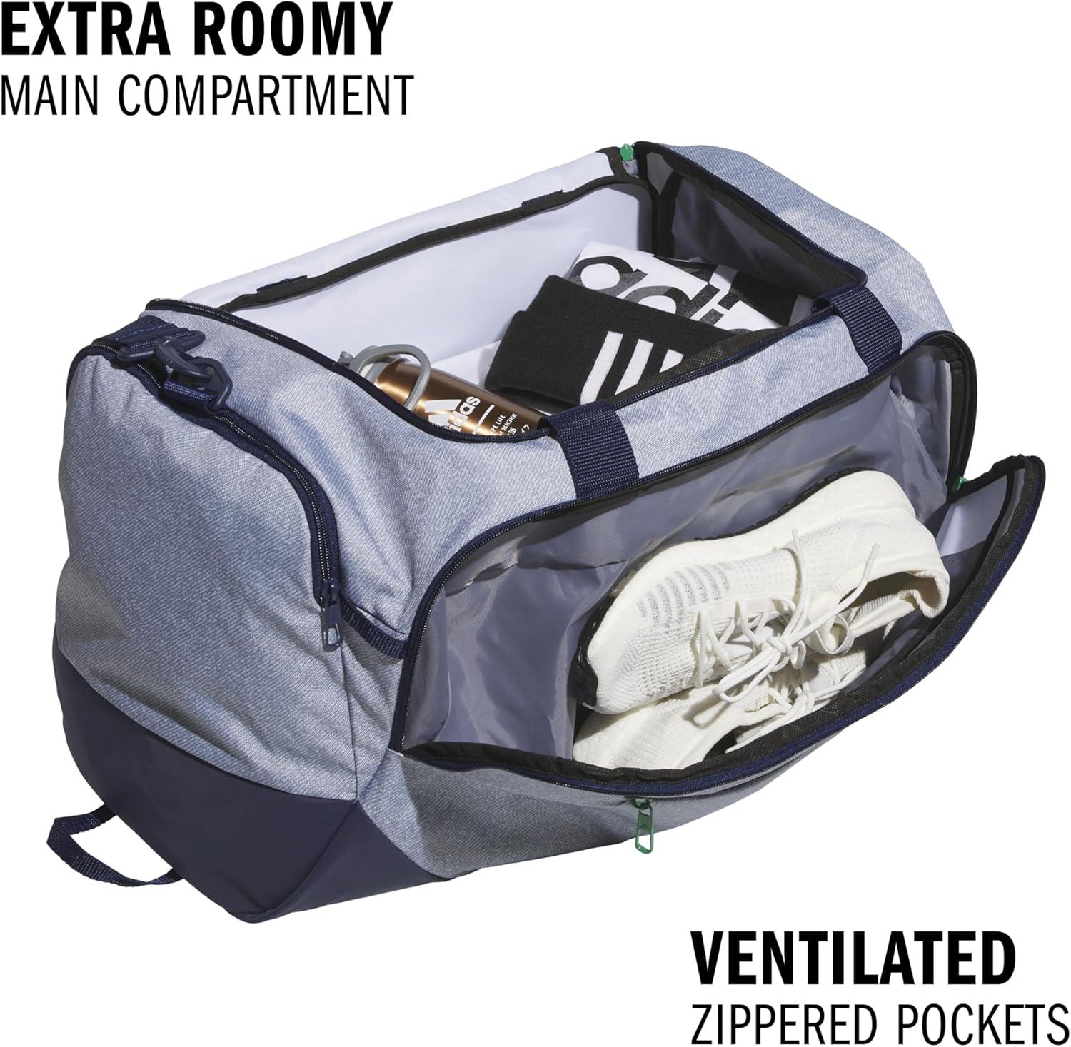 image:imageadidas Defender 5 Duffel Bag Premium Duffle for Sports Gym amp TravelTwill GreyDark BlueSemi Court Green