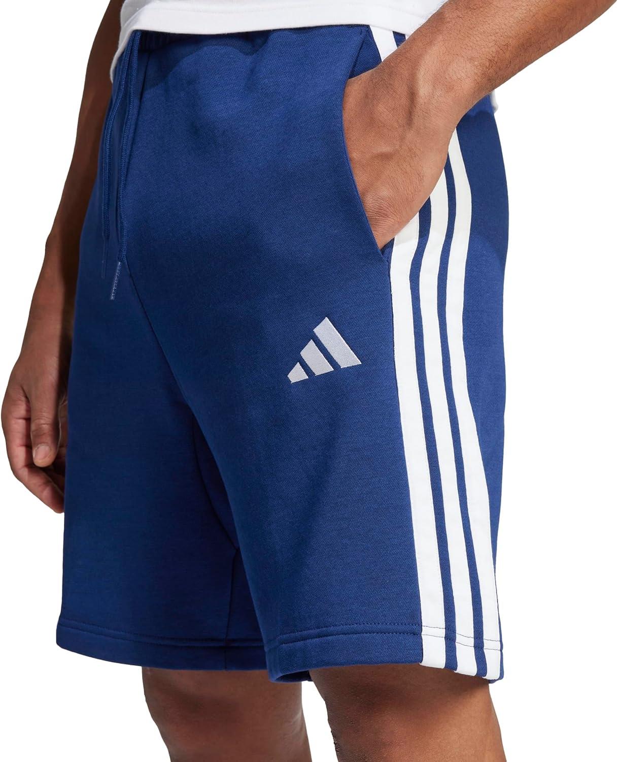 image:imageadidas Mens Essentials 3Stripes Fleece 9inch ShortsDark BlueWhite