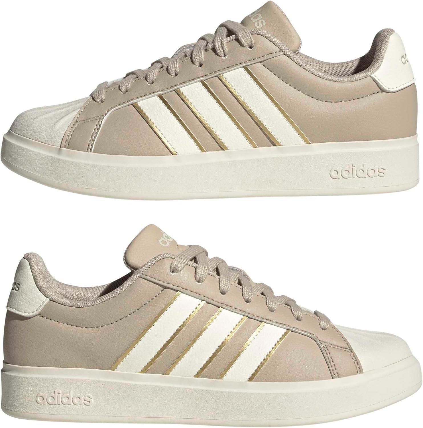 image:imageadidas Womens Streettalk Lace Up Sneakers Shoes Casual BlackWonder BeigeOff WhiteGold Metallic