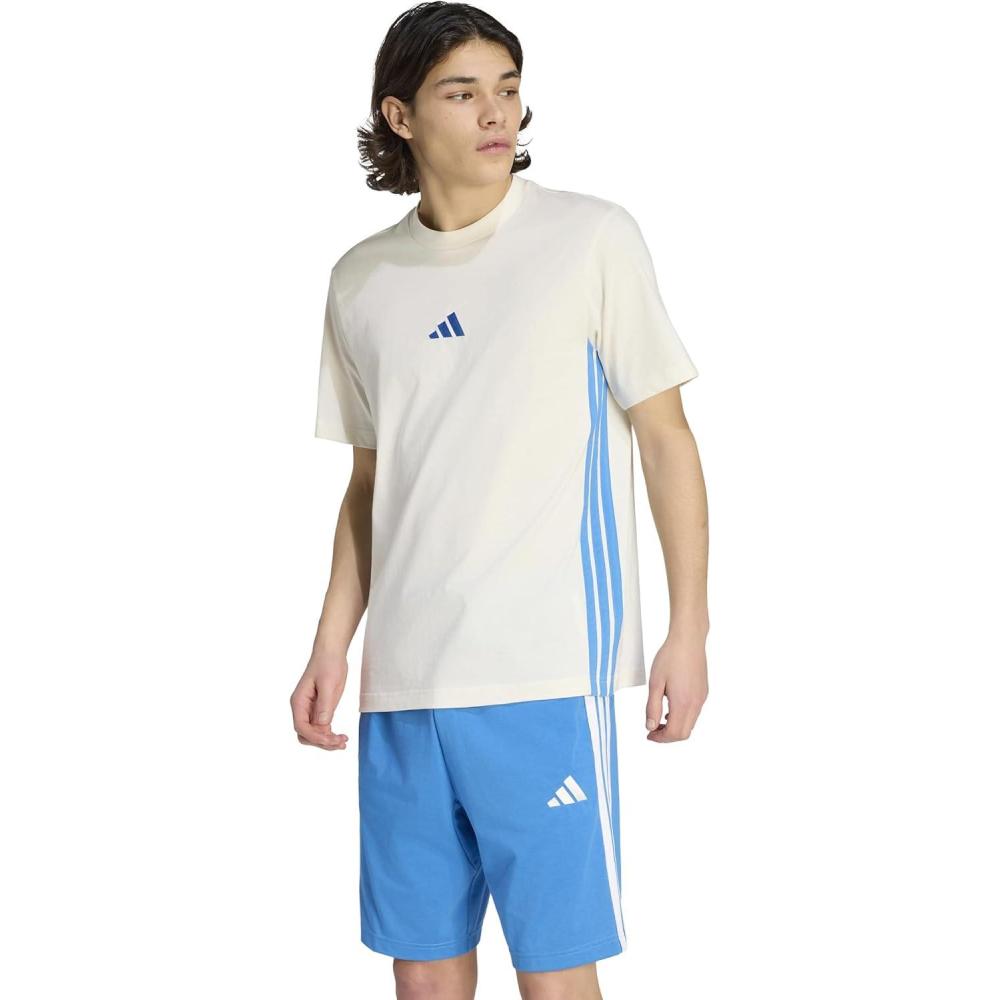 image:imageAdidas Mens Essentials Single Jersey 3Stripes TShirtOff WhiteRay Blue