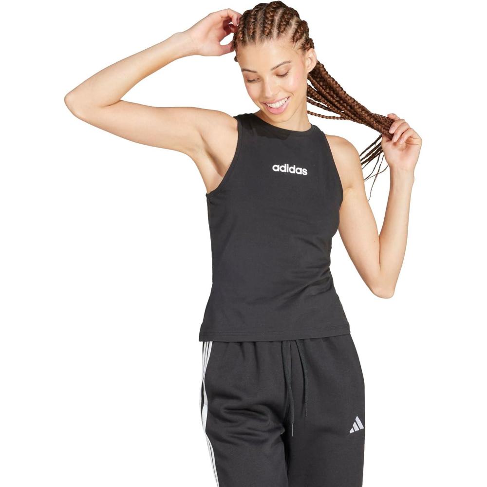 image:imageAdidas Womens Essentials Linear Slim Cotton Tank TopBlackWhite