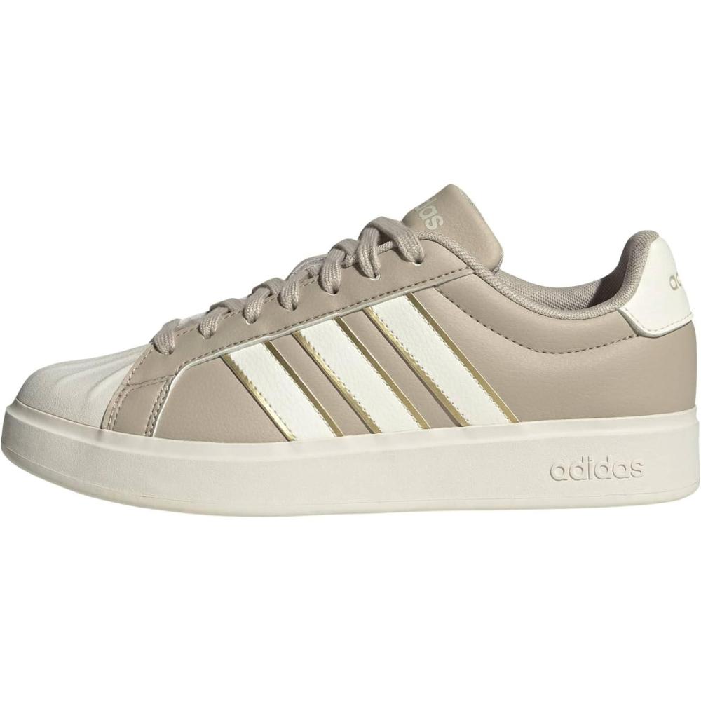 image:imageadidas Womens Streettalk Lace Up Sneakers Shoes Casual BlackWonder BeigeOff WhiteGold Metallic