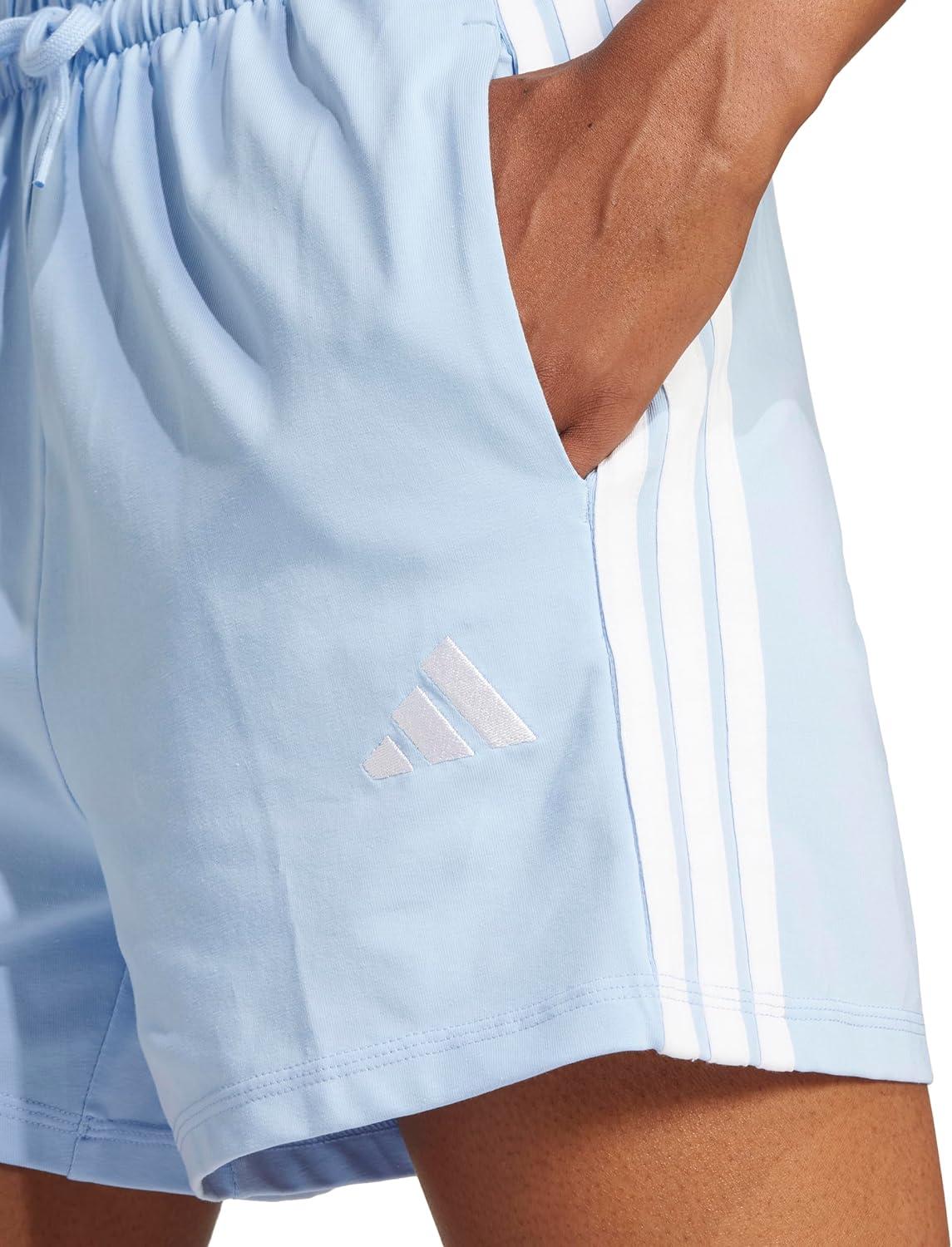 image:imageadidas Womens Essentials 3Stripes Cotton ShortsBlueWhite