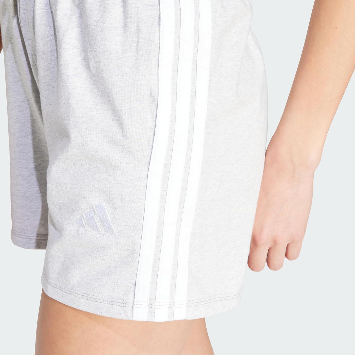 image:imageadidas Womens Essentials 3Stripes Cotton ShortsLight Grey Heather White