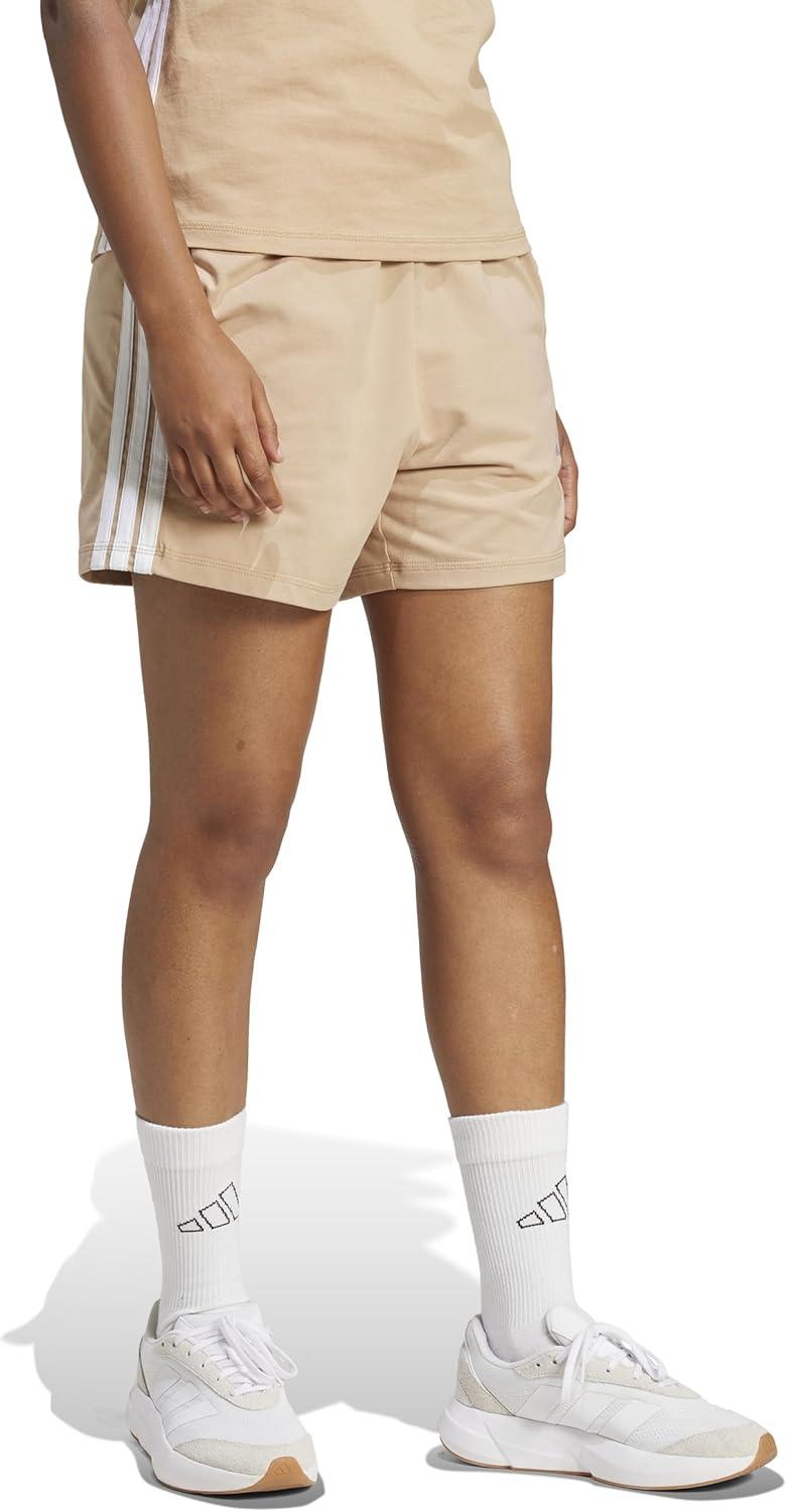 image:imageadidas Womens Essentials 3Stripes Cotton ShortsWarm SandstoneWhite