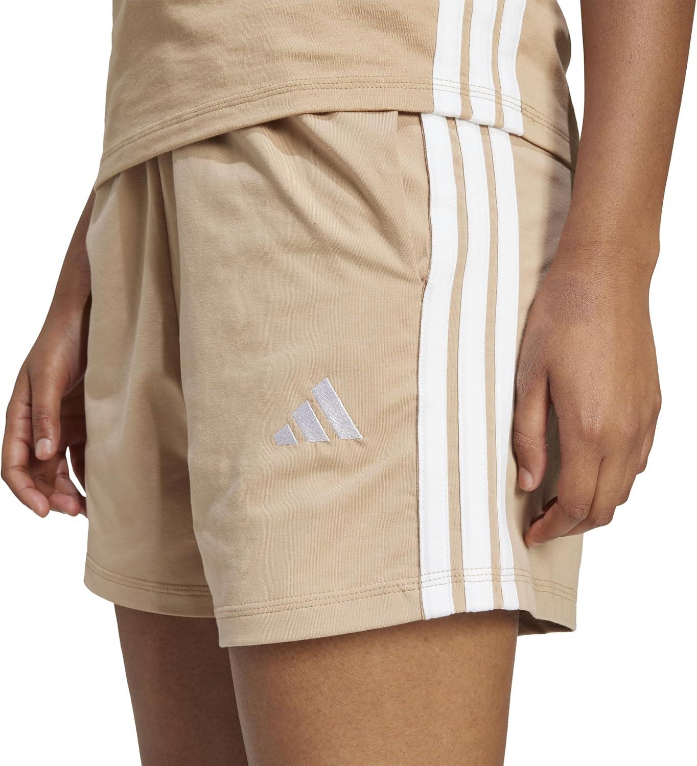 image:imageadidas Womens Essentials 3Stripes Cotton ShortsWarm SandstoneWhite