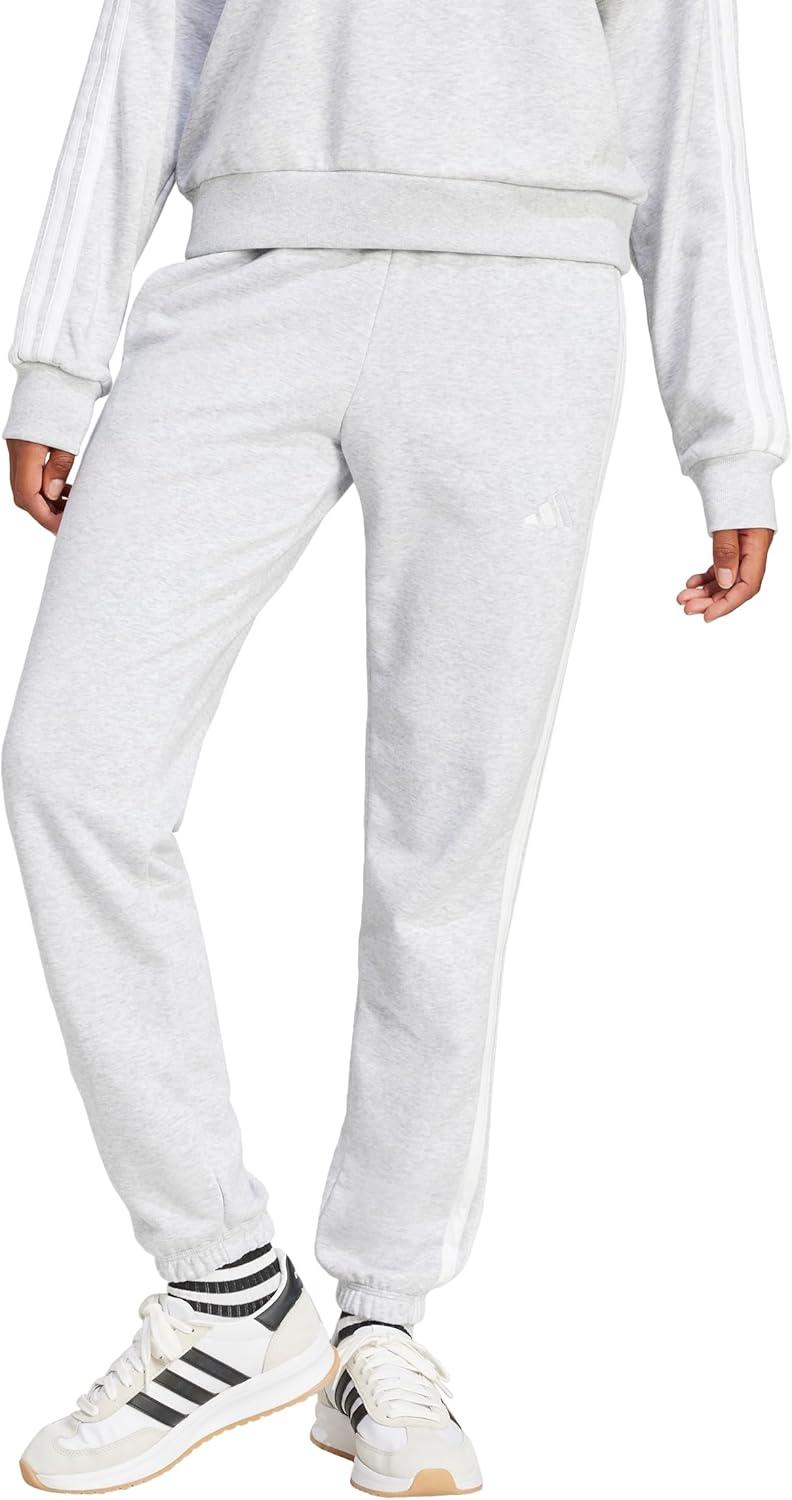 image:imageadidas Womens Essentials 3Stripes French Terry Cuffed PantsLight Grey HeatherWhite