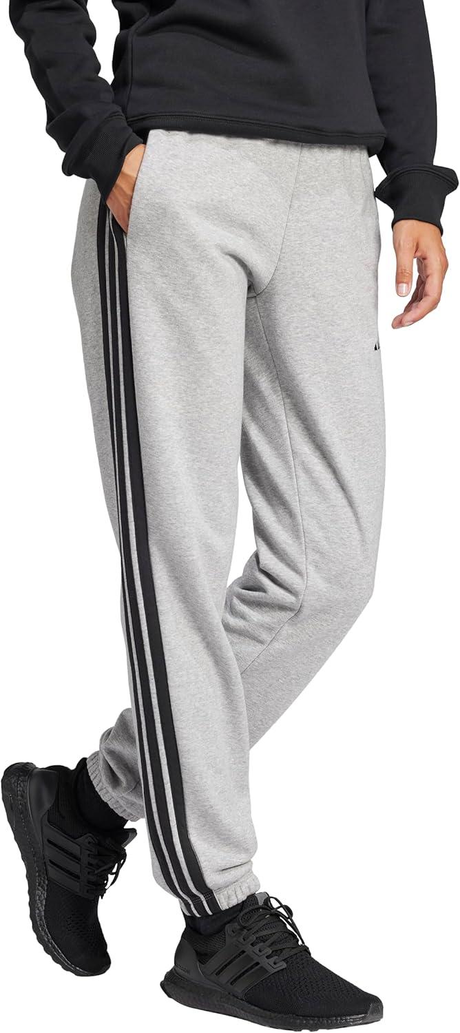 image:imageadidas Womens Essentials 3Stripes French Terry Cuffed PantsMedium Grey HeatherBlack