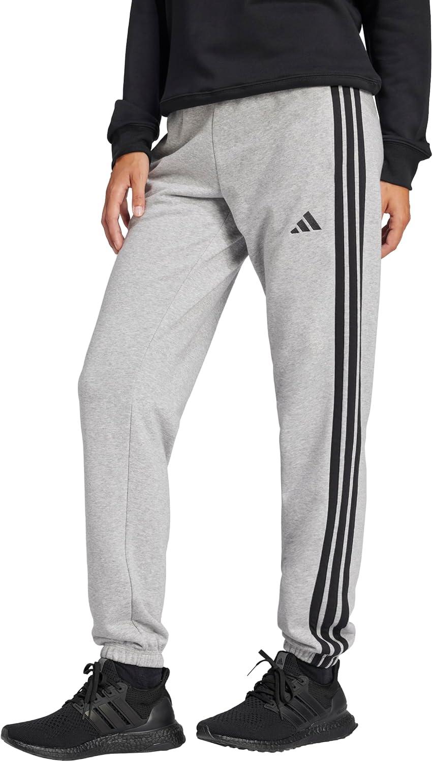 image:imageadidas Womens Essentials 3Stripes French Terry Cuffed PantsMedium Grey HeatherBlack