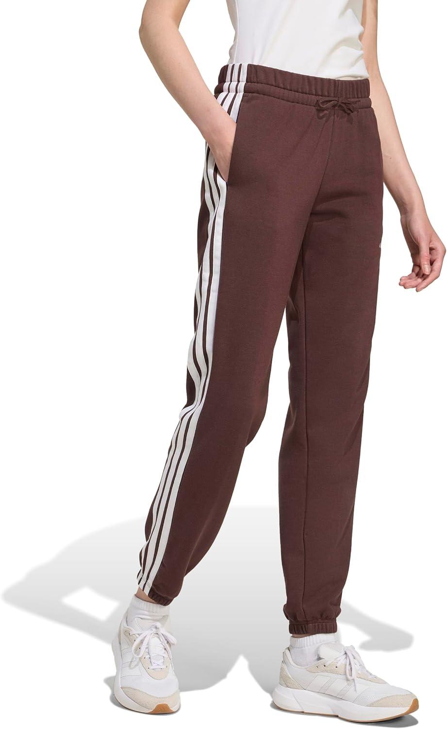 image:imageadidas Womens Essentials 3Stripes French Terry Cuffed PantsShadow BrownWhite