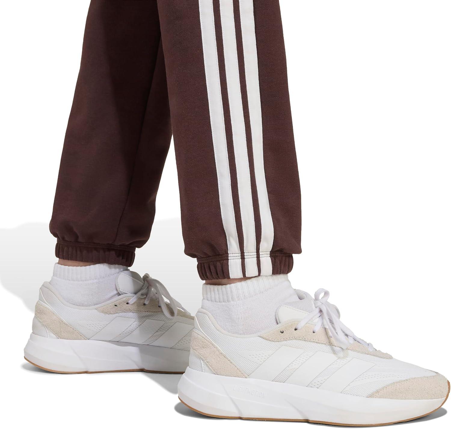image:imageadidas Womens Essentials 3Stripes French Terry Cuffed PantsShadow BrownWhite