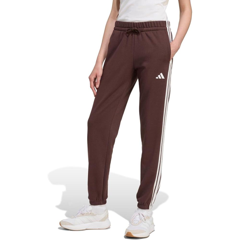 image:imageadidas Womens Essentials 3Stripes French Terry Cuffed PantsShadow BrownWhite