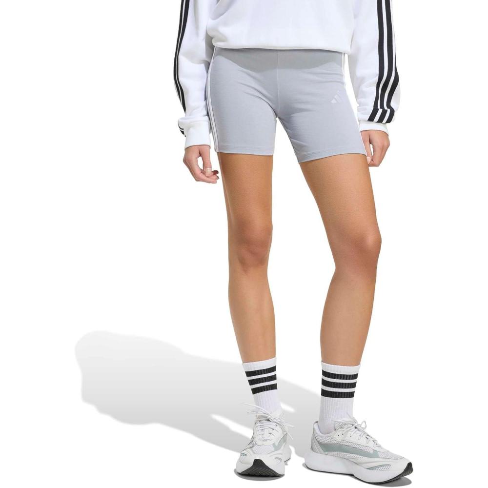 image:imageadidas Womens Essentials 3Stripes HighWaisted Biker ShortsHalo SilverWhite
