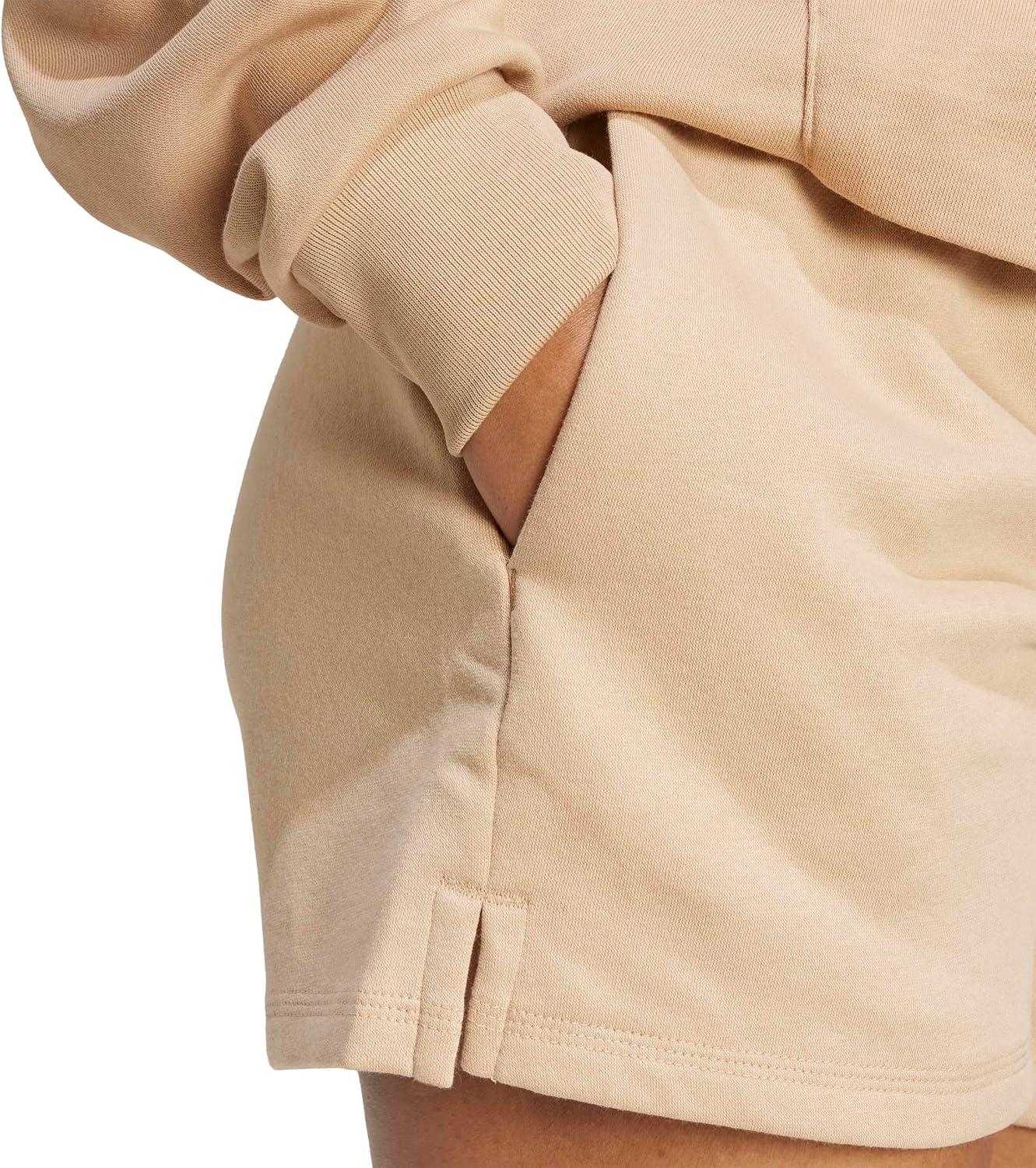 image:imageadidas Womens Essentials Small Logo Feelcozy ShortsWarm SandstoneWhite