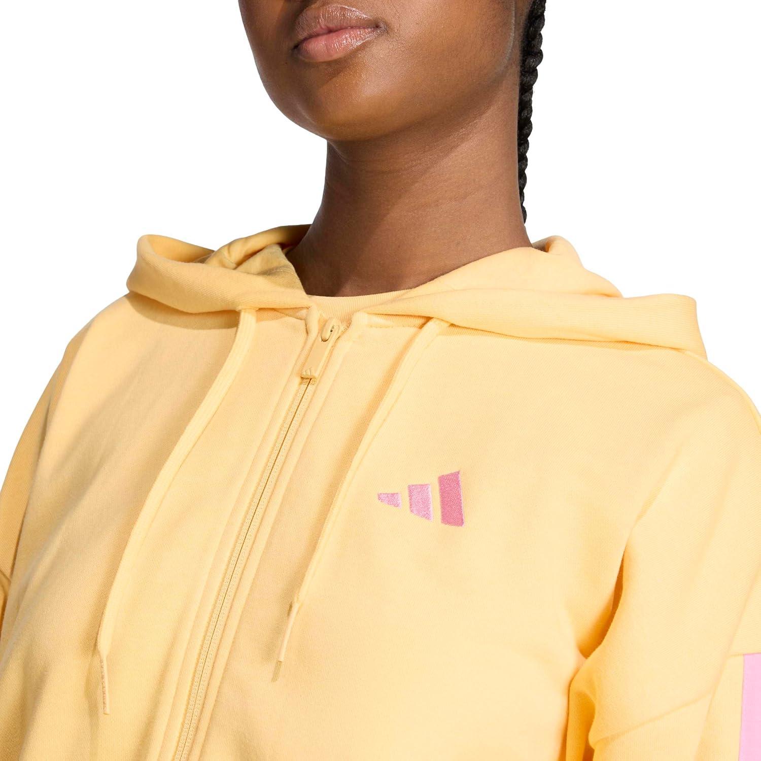 image:imageadidas womens Essentials 3stripes French Terry Fullzip Hooded Track TopSemi Ice TangerineSt Tropic Bloom