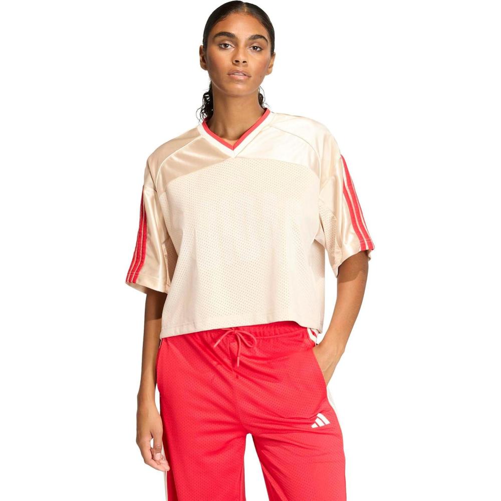 image:imageadidas Womens Stadium Mesh TShirtCrystal LinenOff WhitePure Ruby