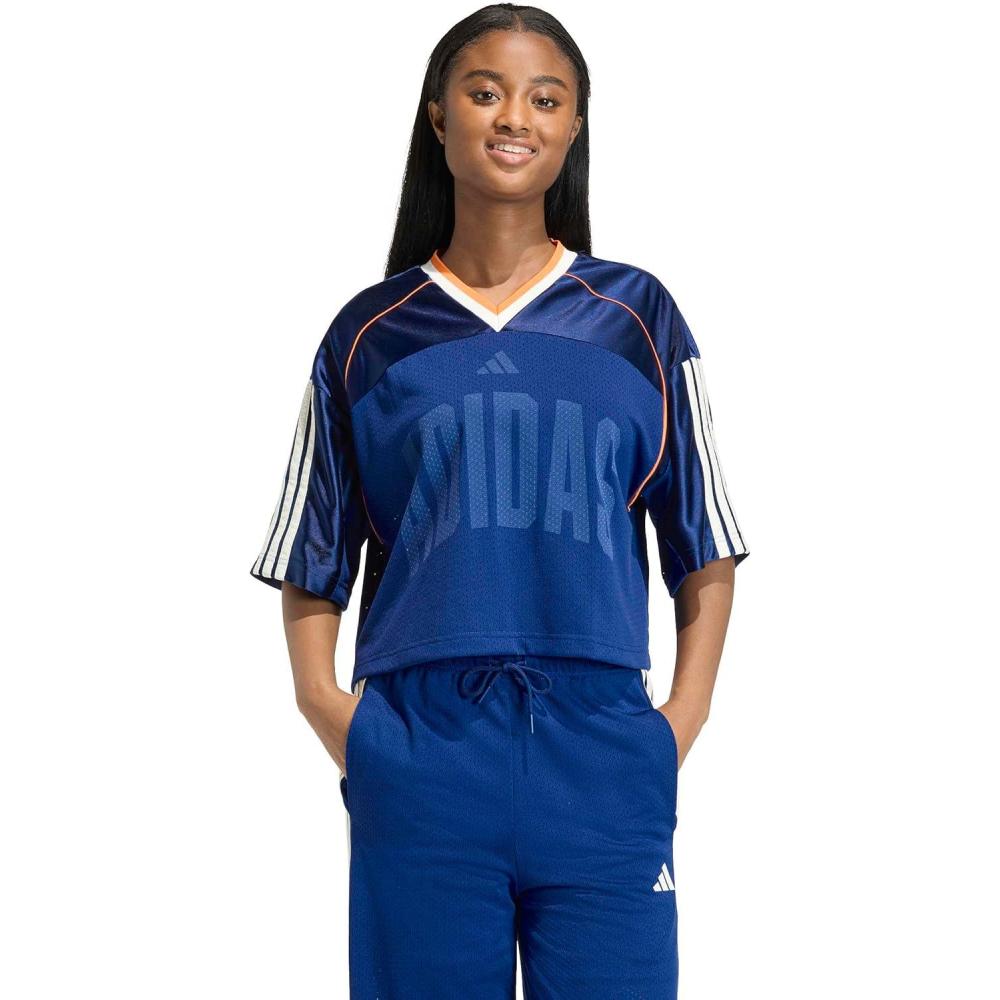 image:imageadidas Womens Stadium Mesh TShirtDark BluePure OrangeOff White