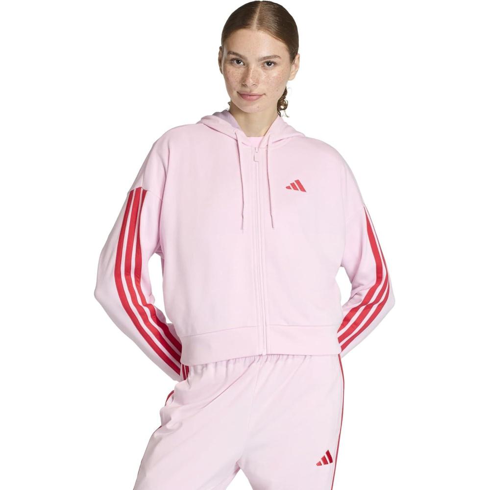 image:imageadidas womens Essentials 3stripes French Terry Fullzip Hooded Track TopClear PinkPure Ruby
