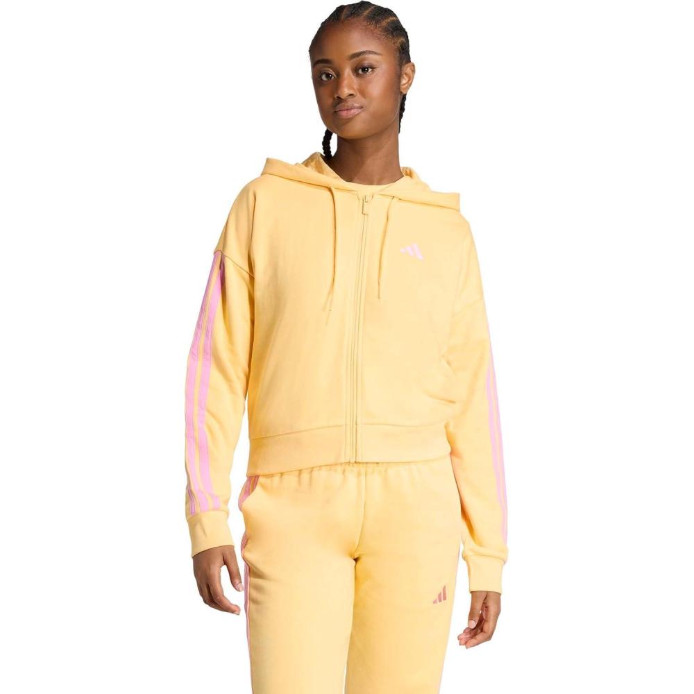 image:imageadidas womens Essentials 3stripes French Terry Fullzip Hooded Track TopSemi Ice TangerineSt Tropic Bloom