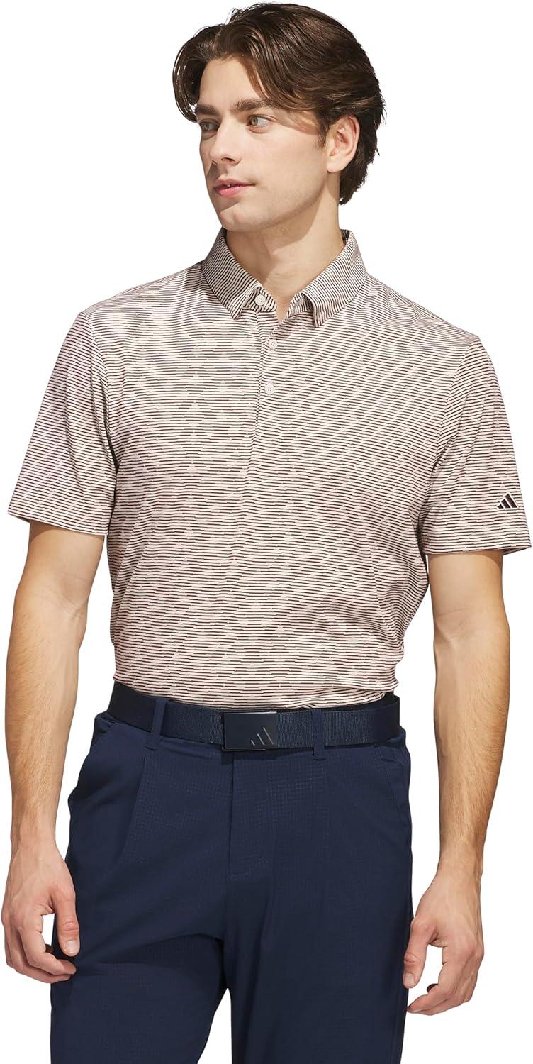 image:imageadidas Mens Goto Printed Stripe Polo ShirtAlumina MelangeAurora Ruby S25
