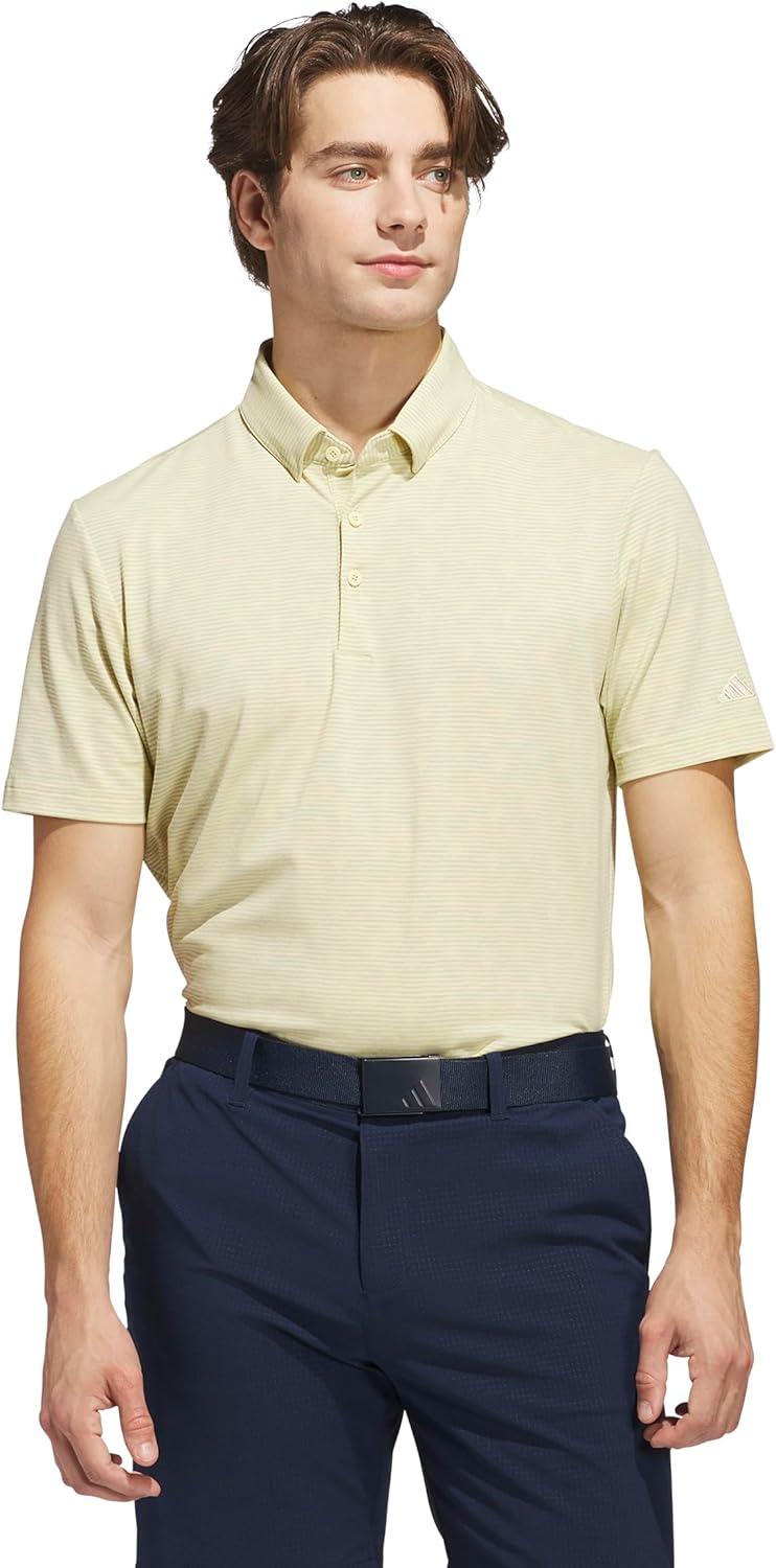image:imageadidas Mens Goto Printed Stripe Polo ShirtPowder Yellow MelangeWonder Silver F23