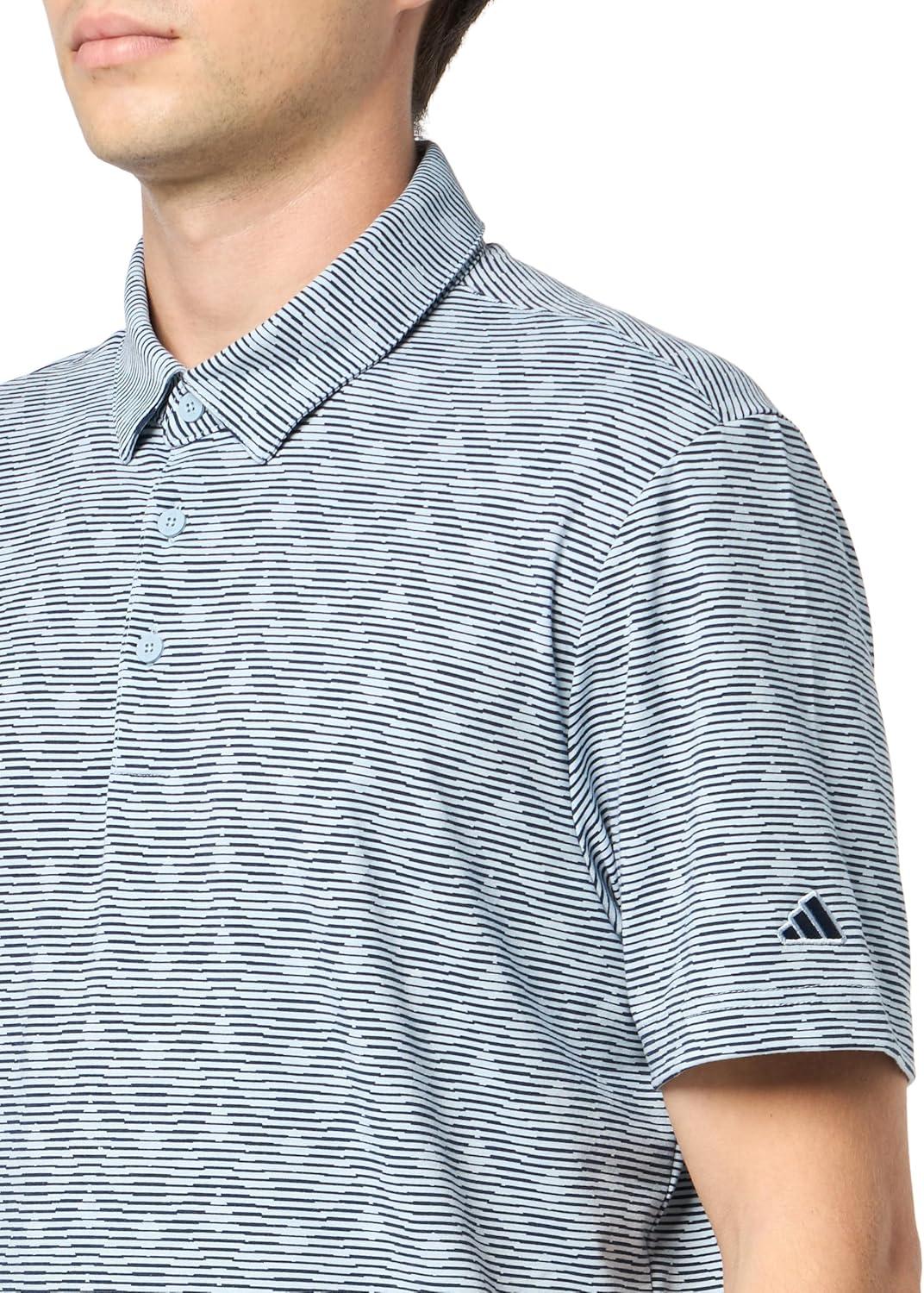 image:imageadidas Mens Goto Printed Stripe Polo ShirtWonder Blue MelangeCollegiate Navy
