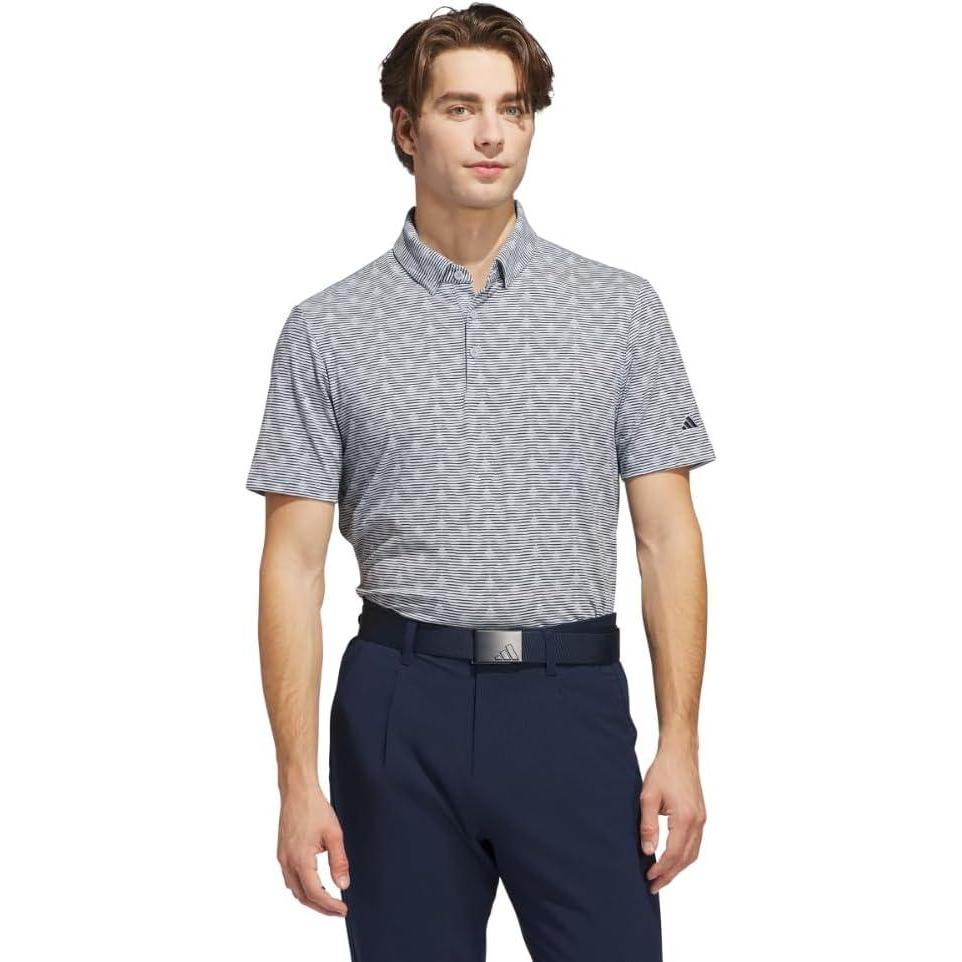image:imageadidas Mens Goto Printed Stripe Polo ShirtWonder Blue MelangeCollegiate Navy
