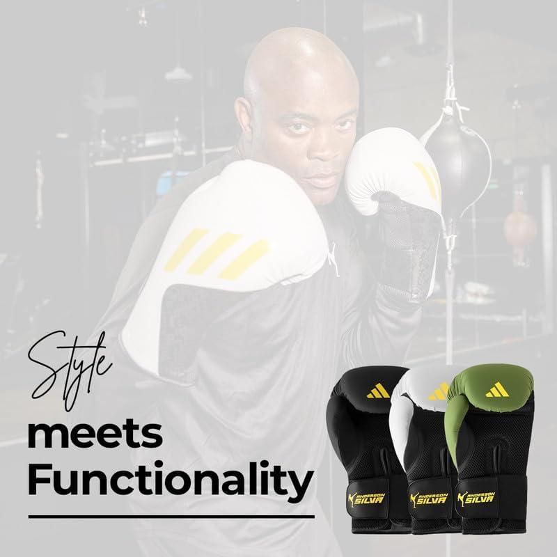 image:imageAdidas x Anderson Silva Tilt150 Boxing Gloves Premium PU Shell Enhanced Wrist Support Optimal Punch Alignment for Men Women Kids Boxing Kickboxing MMA Punching Gloves MMA GlovesBlackBlackYellowCamo