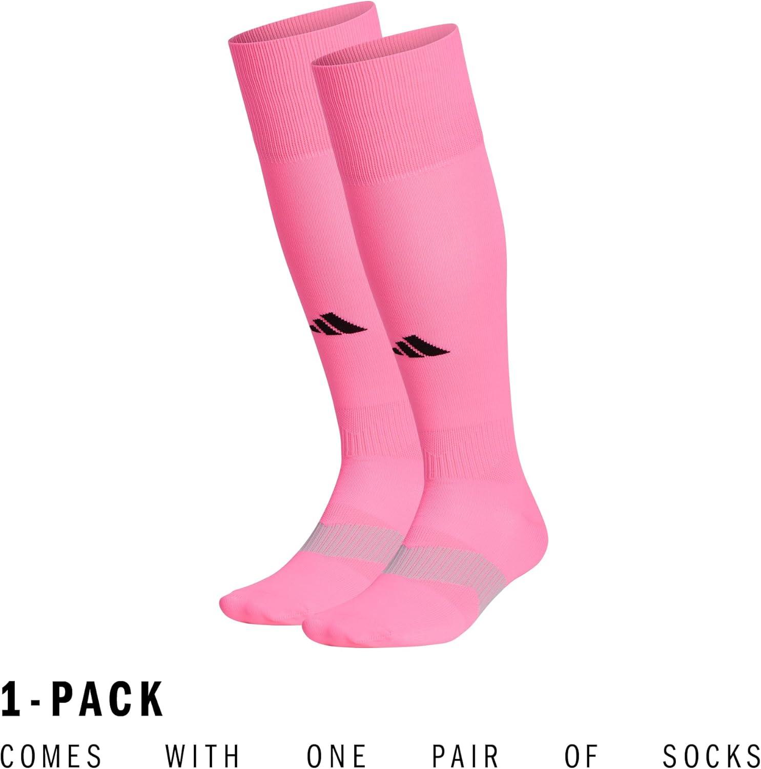 image:imageadidas Unisex Metro Soccer Socks or Calf Sleeves 1 Pair OvertheCalfUltra PopClear GreyBlackSock
